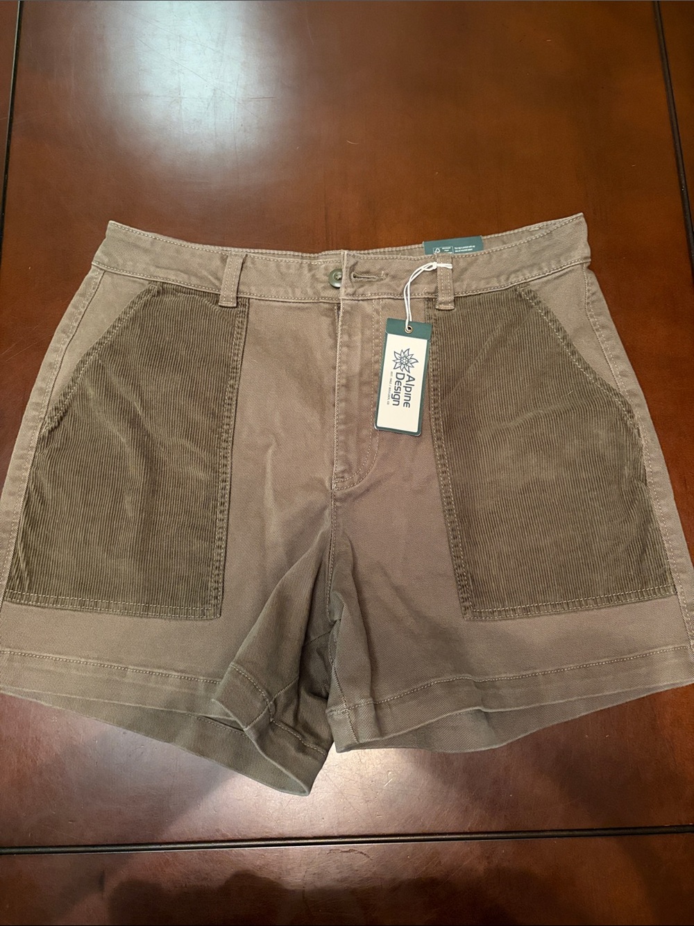 Alpine Design women's Olive-Brown Flat Front Shorts with Corduroy Panels
